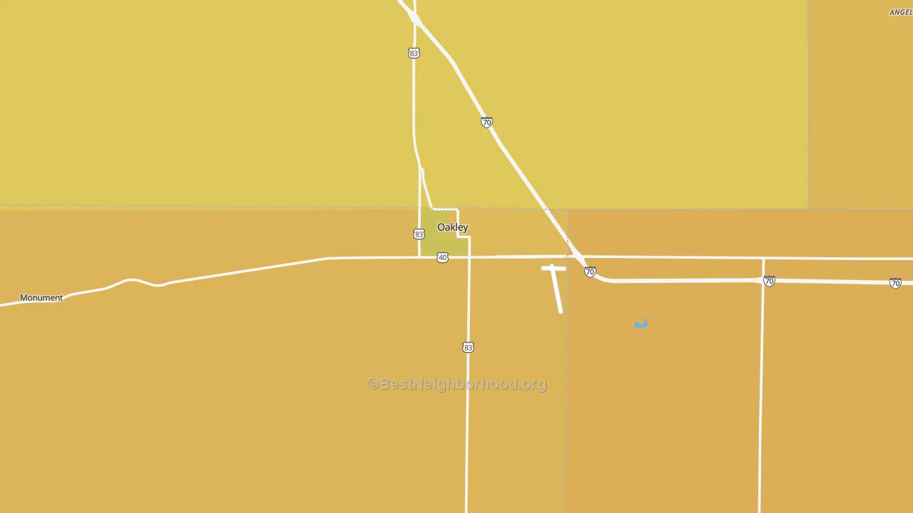 Map of the best neighborhoods in the Oakley area, with better matches in green and worse matches in red