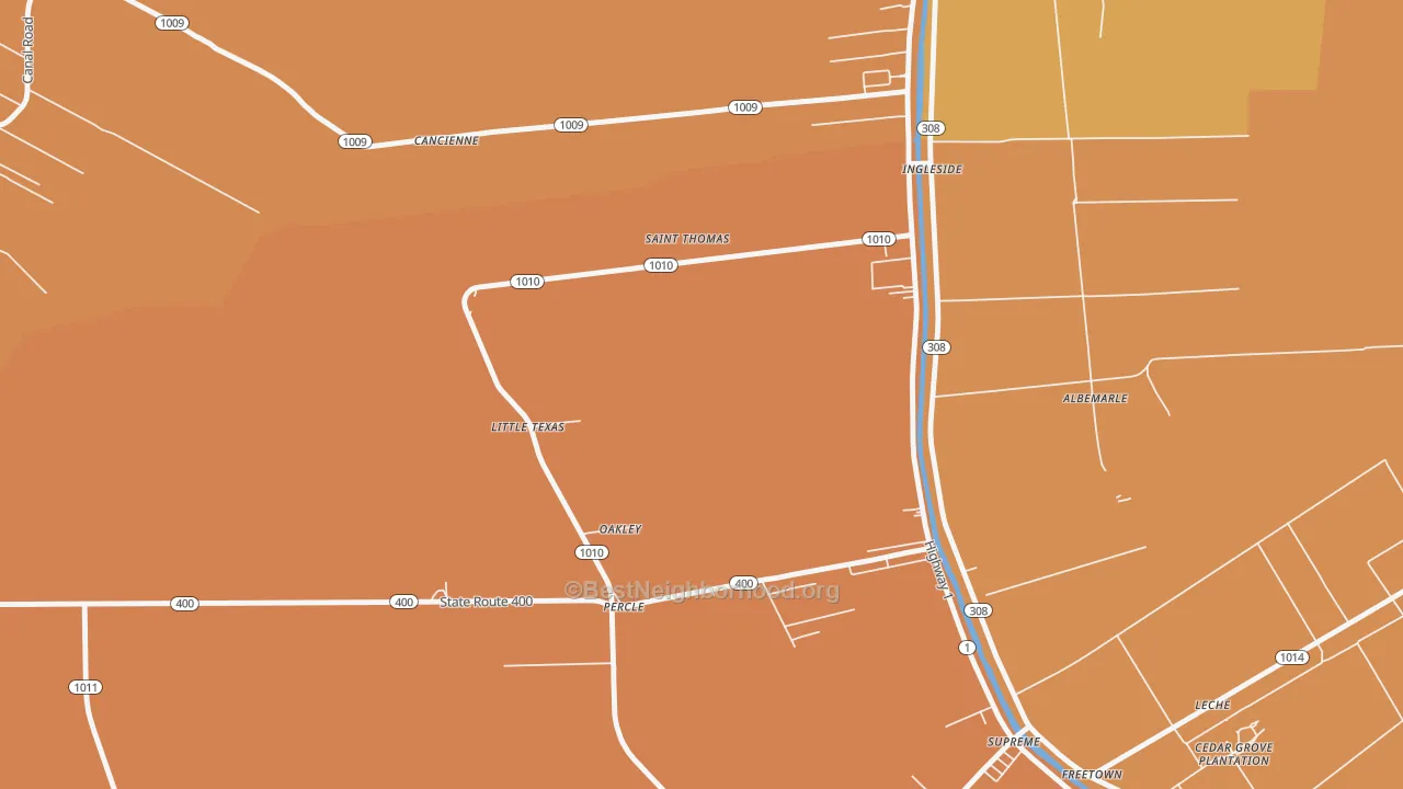 Map of the best neighborhoods in the Oakley area, with better matches in green and worse matches in red