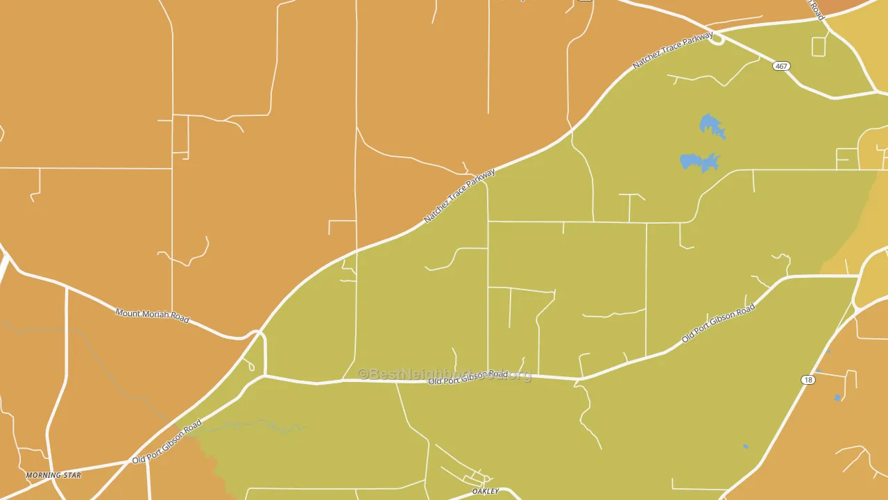 Map of the best neighborhoods in the Oakley area, with better matches in green and worse matches in red