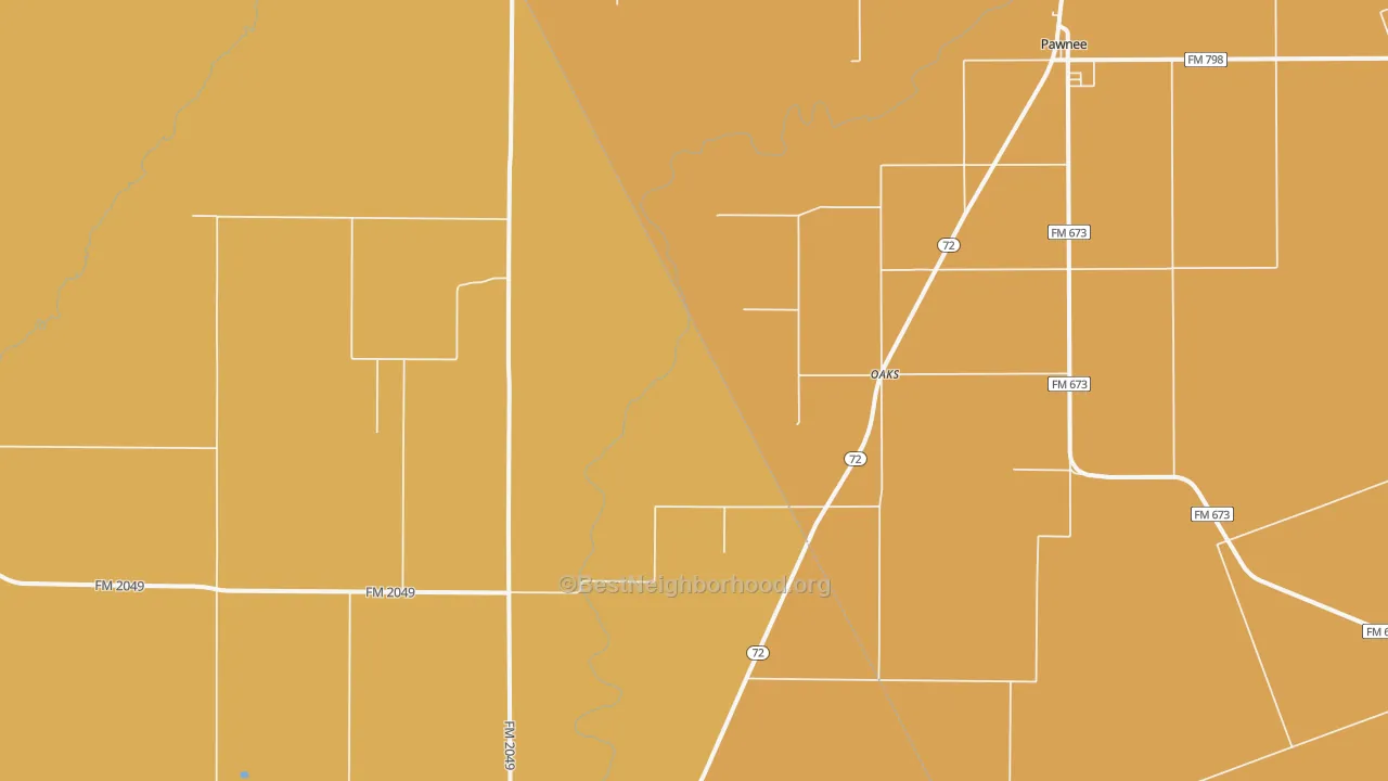 Map of the best neighborhoods in the Oaks area, with better matches in green and worse matches in red