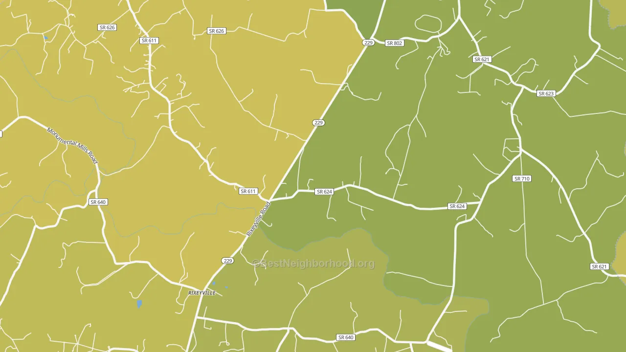 Map of the best neighborhoods in the Oakshade area, with better matches in green and worse matches in red
