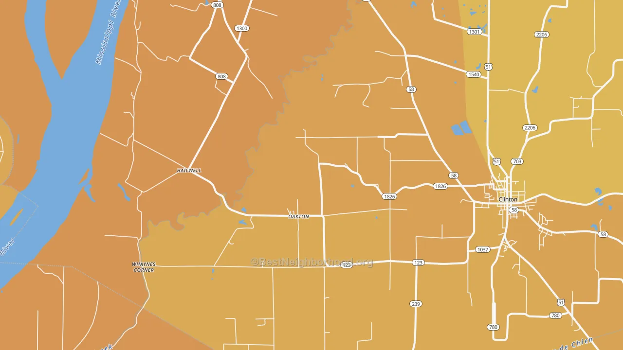Map of the best neighborhoods in the Oakton area, with better matches in green and worse matches in red