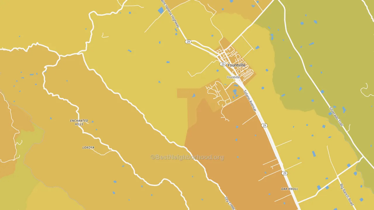 Map of the best neighborhoods in the Oakville area, with better matches in green and worse matches in red