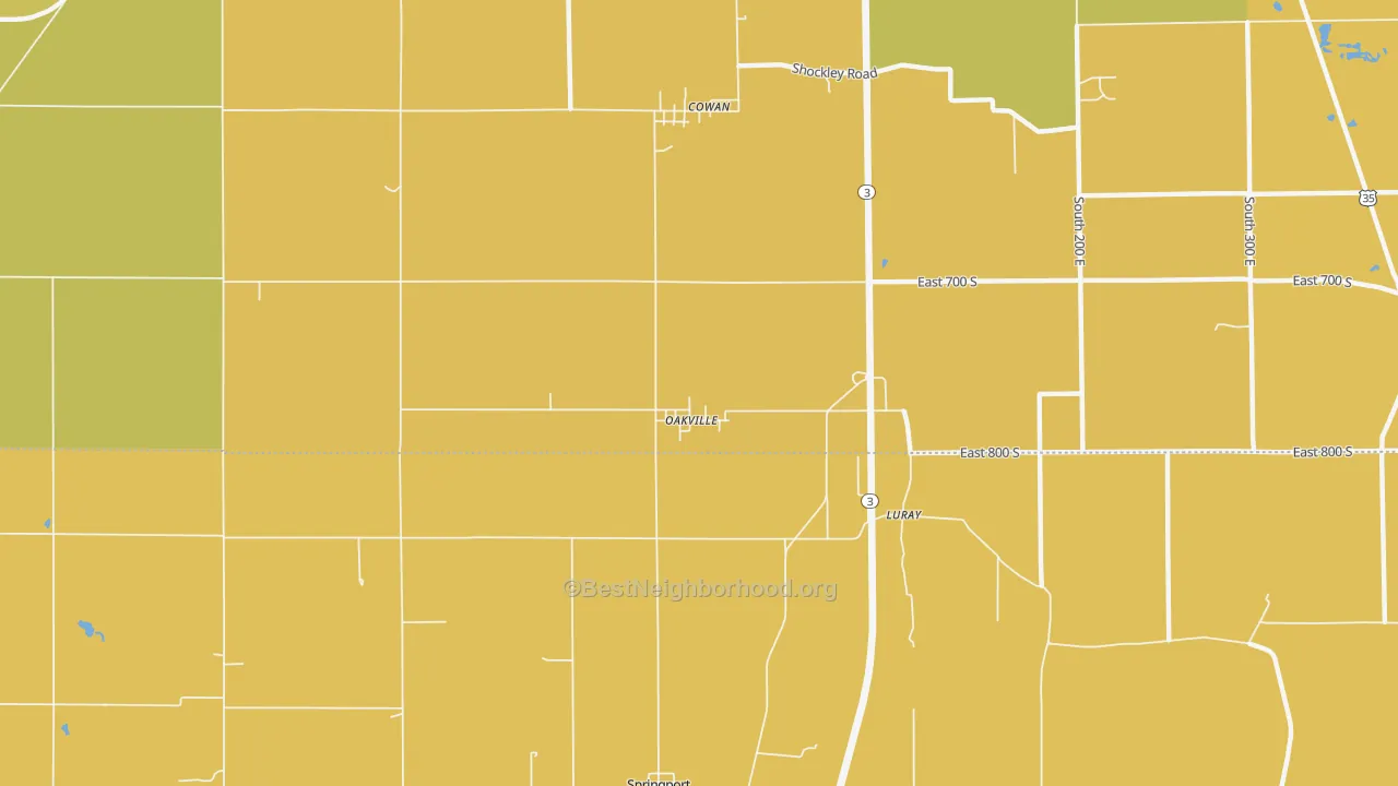Map of the best neighborhoods in the Oakville area, with better matches in green and worse matches in red