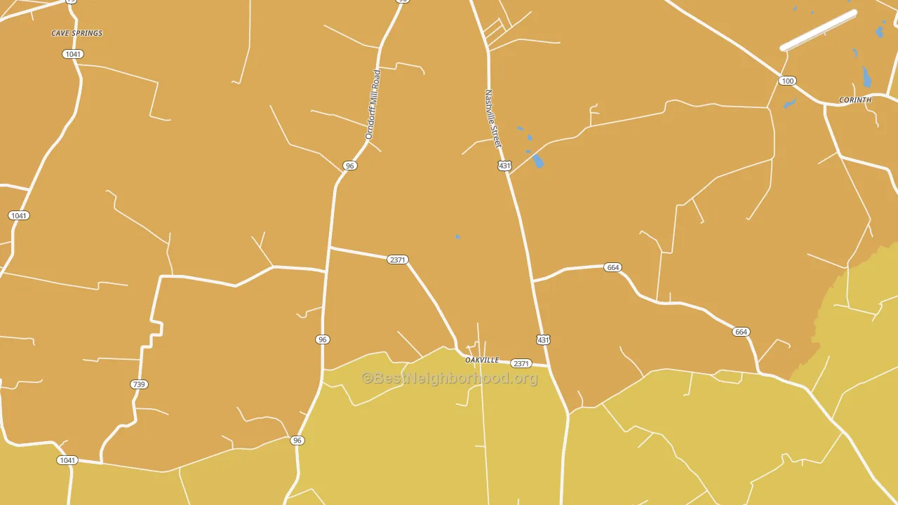 Map of the best neighborhoods in the Oakville area, with better matches in green and worse matches in red
