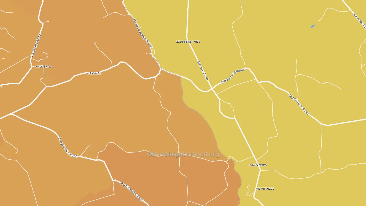 Map of the best neighborhoods in the Oakville area, with better matches in green and worse matches in red