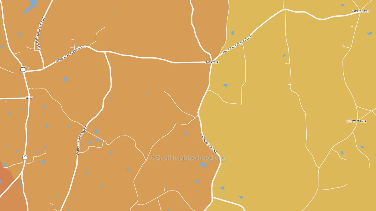 Map of the best neighborhoods in the Oakville area, with better matches in green and worse matches in red