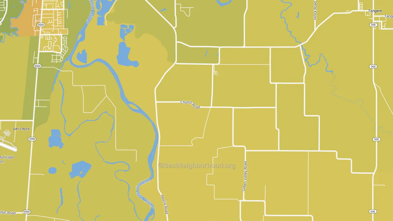 Map of the best neighborhoods in the Oakville area, with better matches in green and worse matches in red