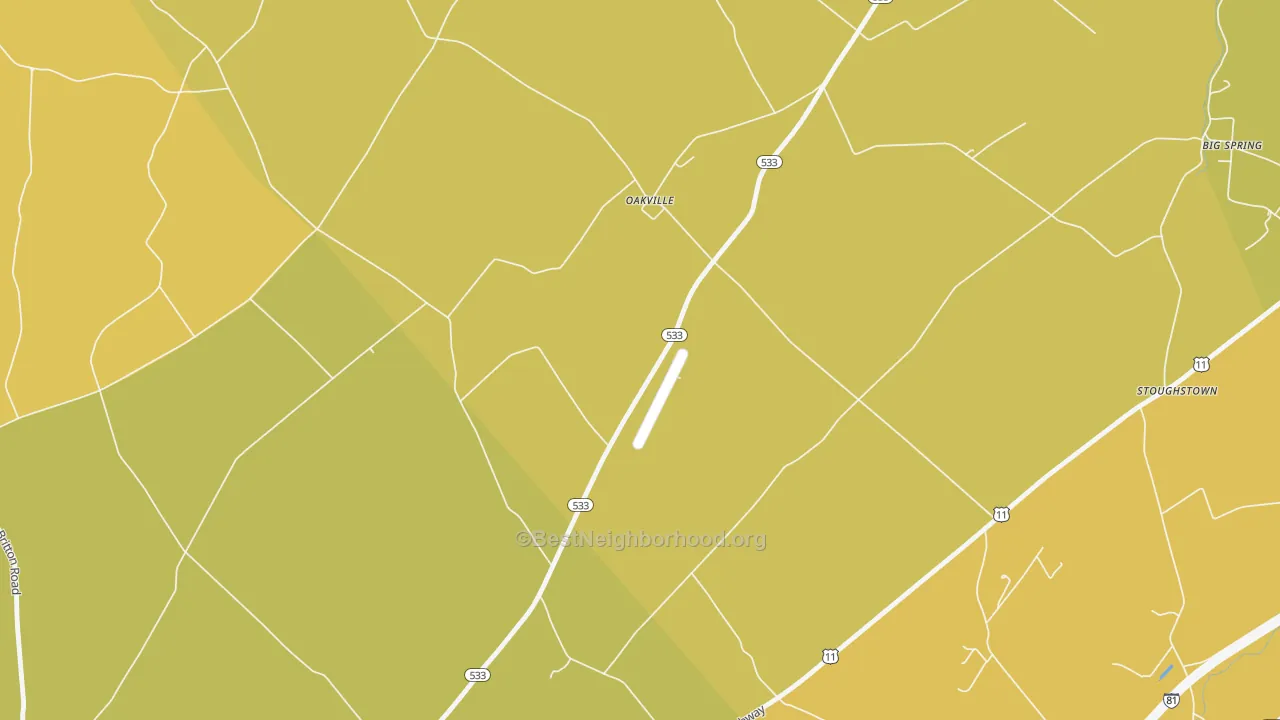 Map of the best neighborhoods in the Oakville area, with better matches in green and worse matches in red