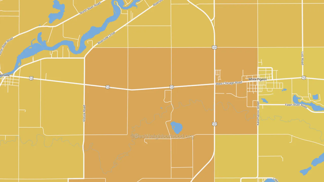Map of the best neighborhoods in the Oakwood area, with better matches in green and worse matches in red