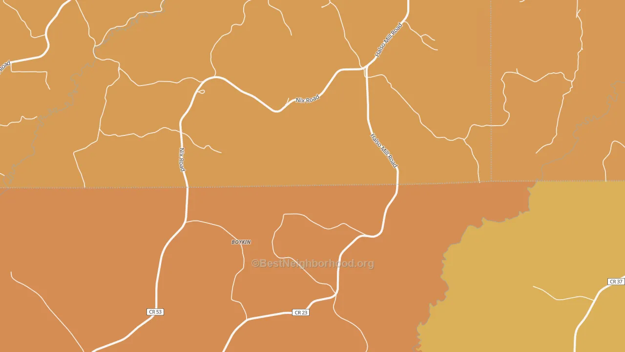 Map of the best neighborhoods in the Oaky Streak area, with better matches in green and worse matches in red