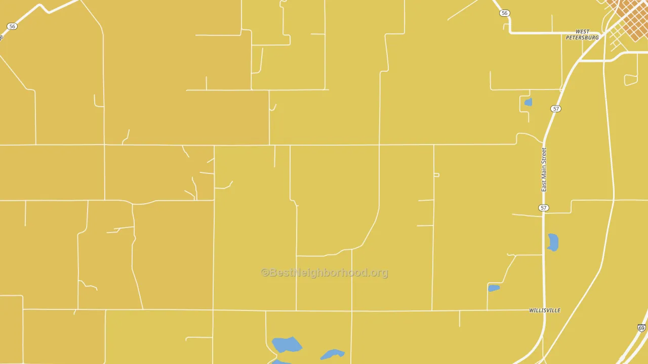 Map of the best neighborhoods in the Oatsville area, with better matches in green and worse matches in red