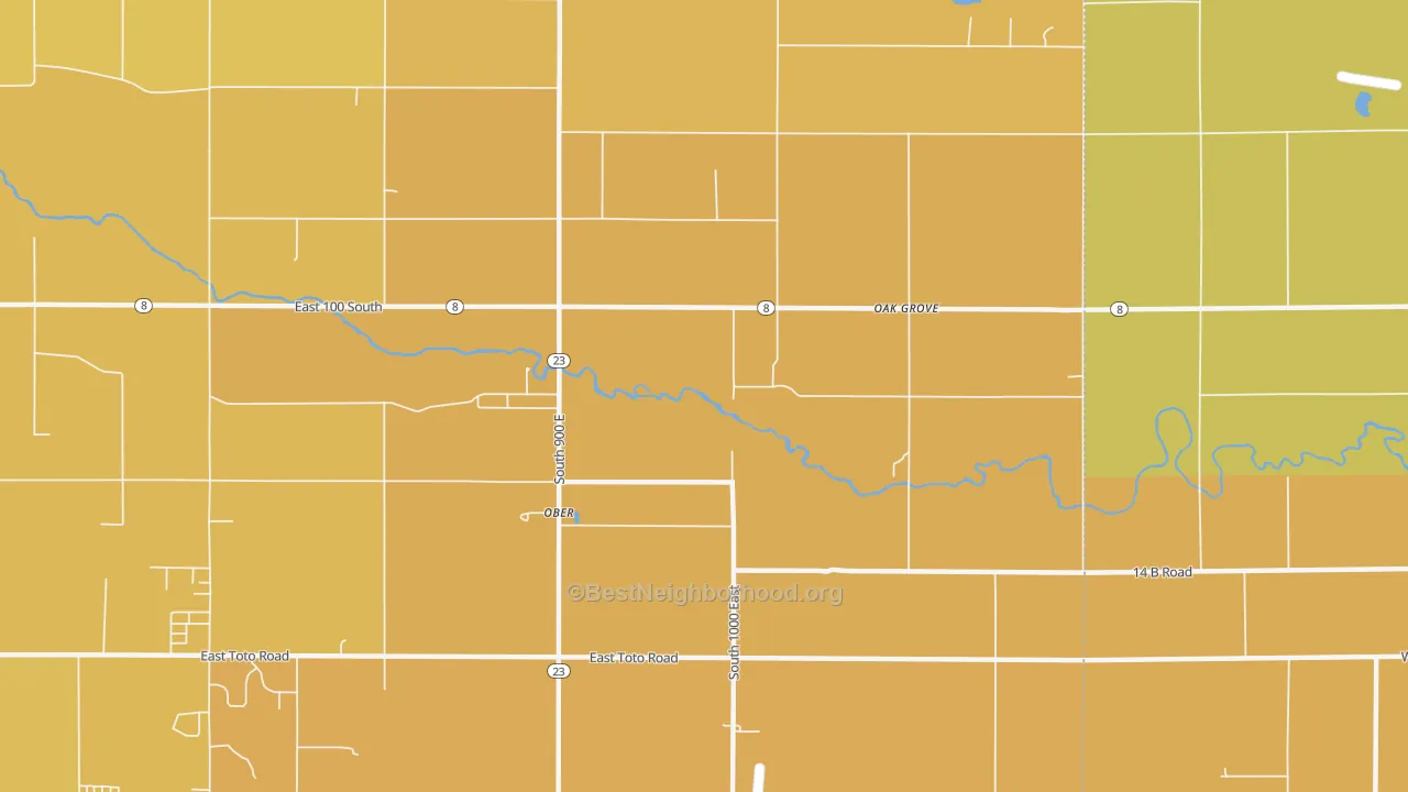 Map of the best neighborhoods in the Ober area, with better matches in green and worse matches in red