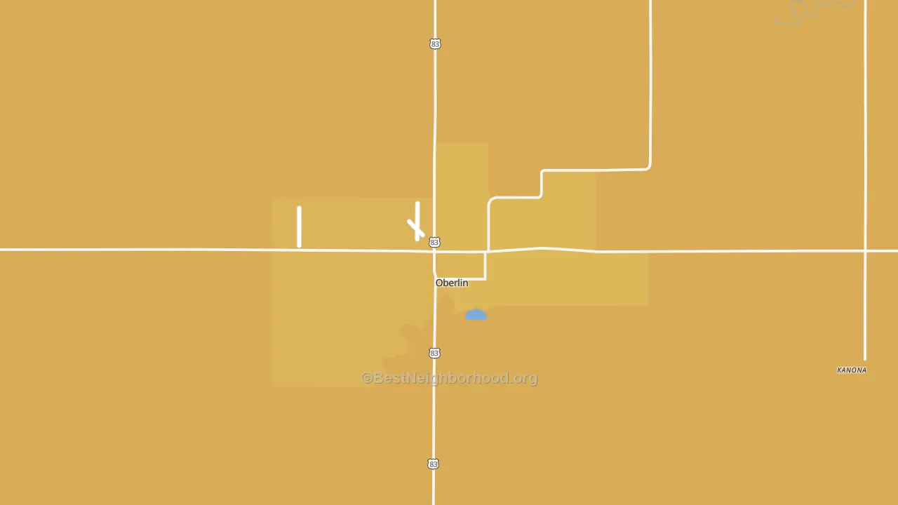 Map of the best neighborhoods in the Oberlin area, with better matches in green and worse matches in red