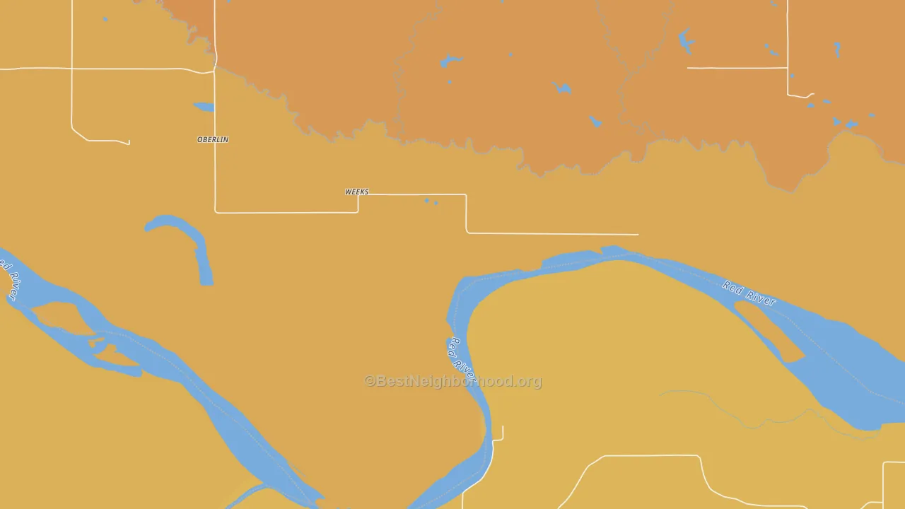 Map of the best neighborhoods in the Oberlin area, with better matches in green and worse matches in red