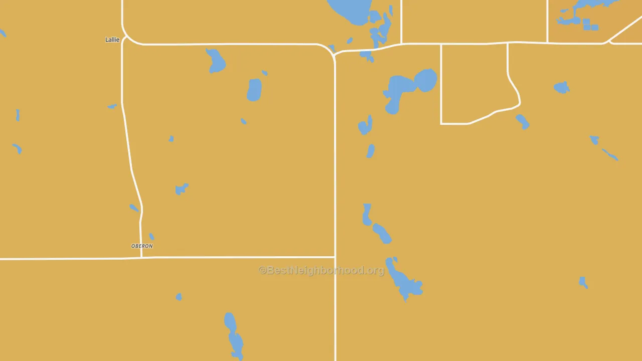 Map of the best neighborhoods in the Oberon area, with better matches in green and worse matches in red