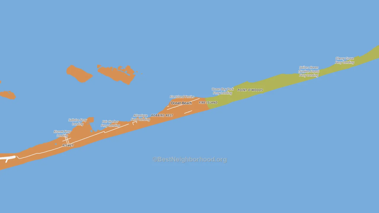 Map of the best neighborhoods in the Ocean Beach area, with better matches in green and worse matches in red