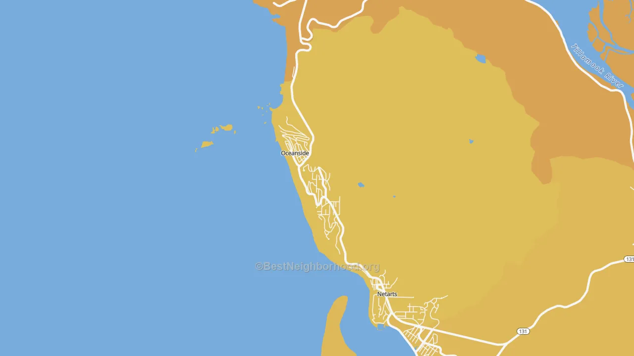 Map of the best neighborhoods in the Oceanside area, with better matches in green and worse matches in red