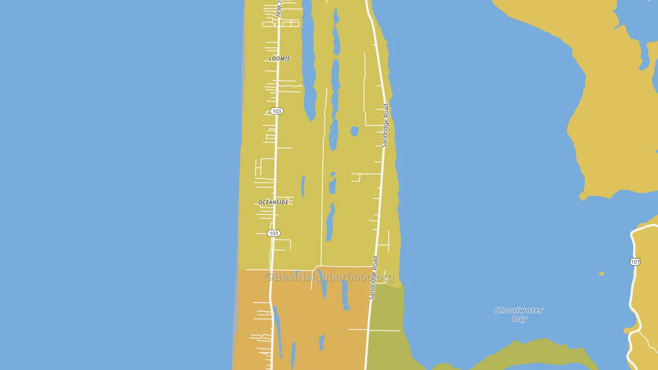 Map of the best neighborhoods in the Oceanside area, with better matches in green and worse matches in red