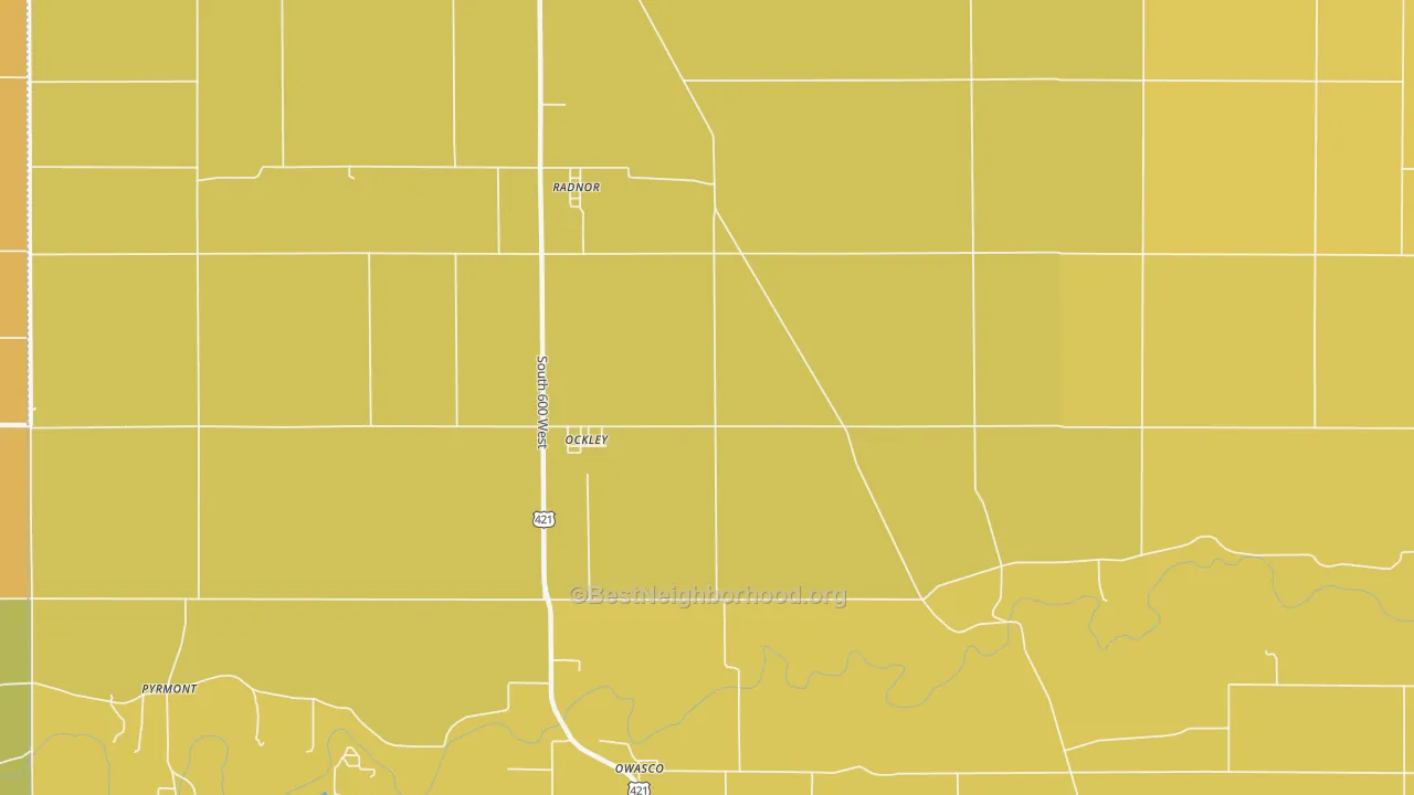 Map of the best neighborhoods in the Ockley area, with better matches in green and worse matches in red