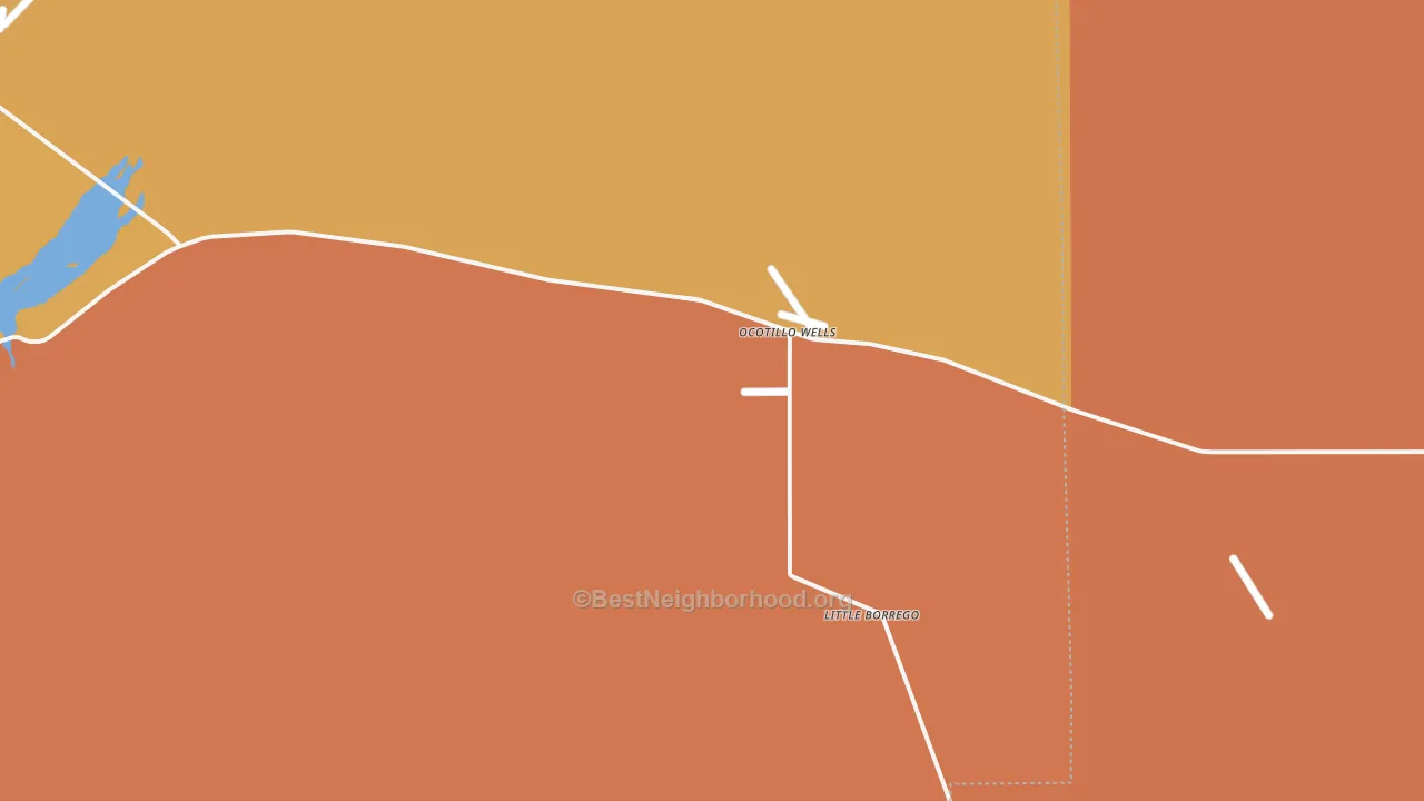 Map of the best neighborhoods in the Ocotillo Wells area, with better matches in green and worse matches in red