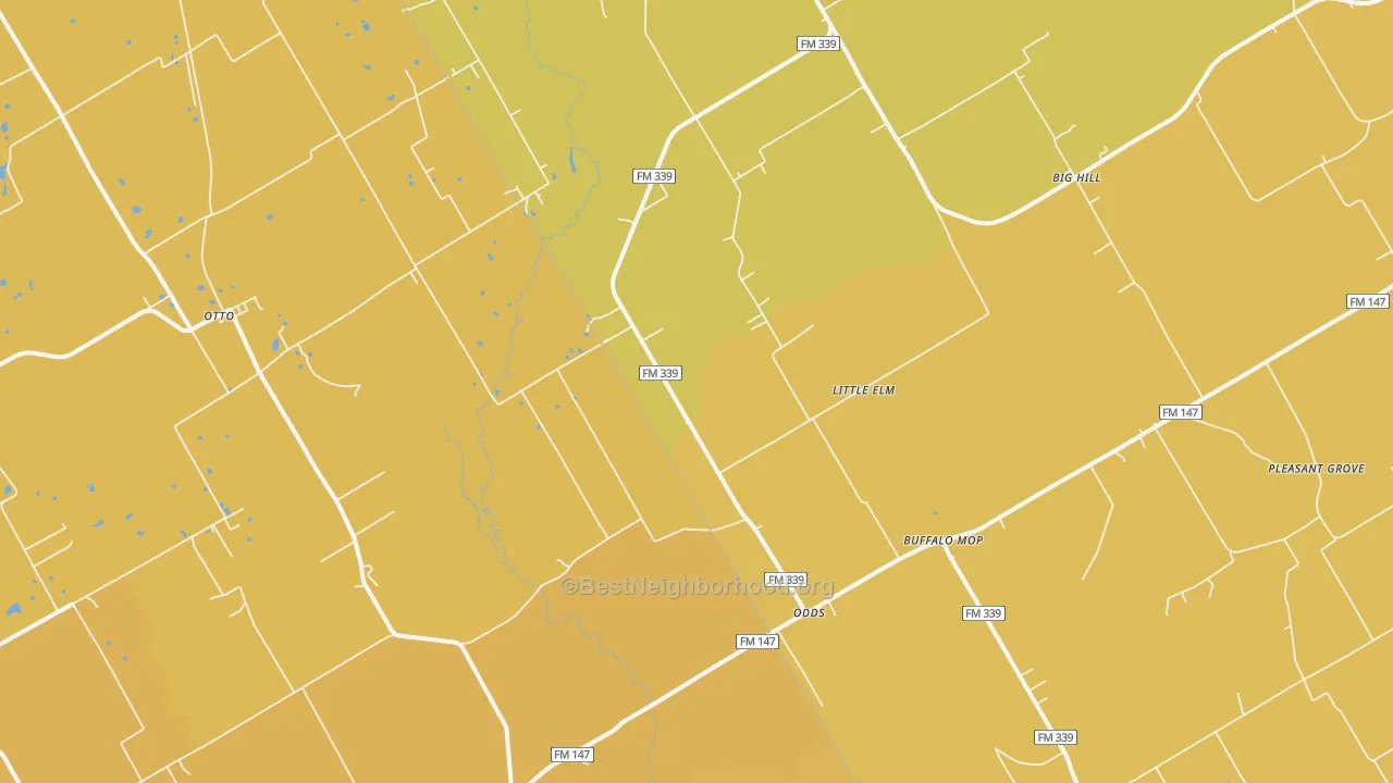 Map of the best neighborhoods in the Odds area, with better matches in green and worse matches in red