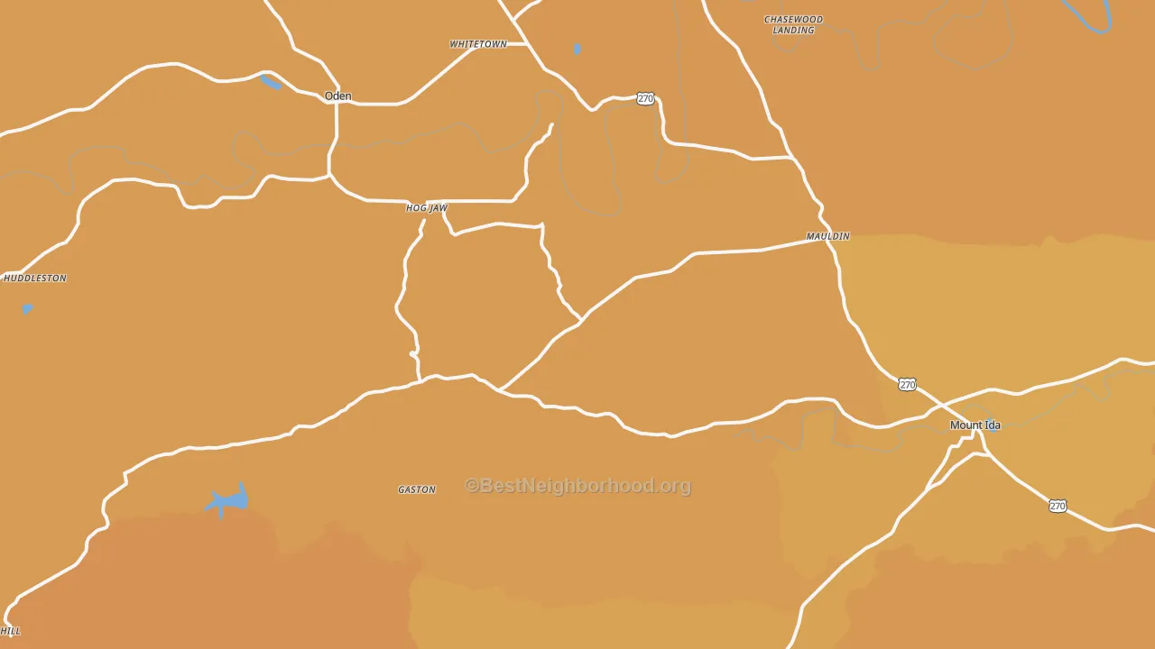 Map of the best neighborhoods in the Oden area, with better matches in green and worse matches in red
