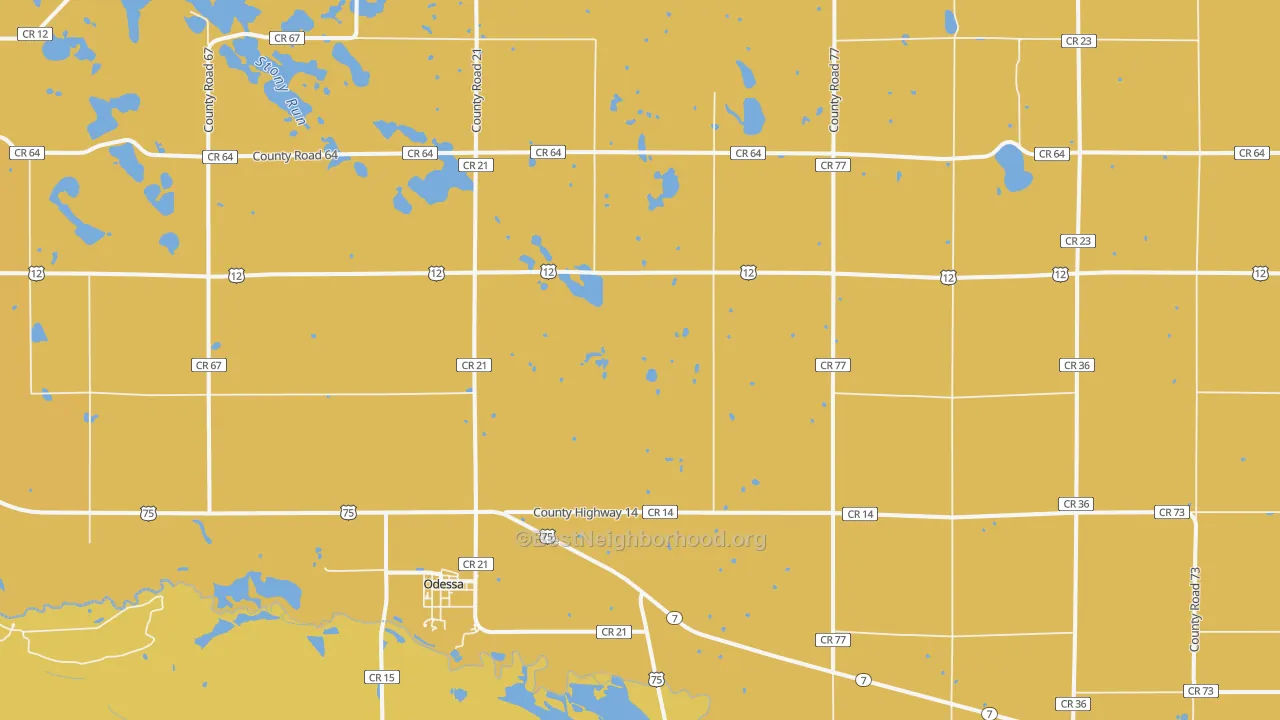 Map of the best neighborhoods in the Odessa area, with better matches in green and worse matches in red