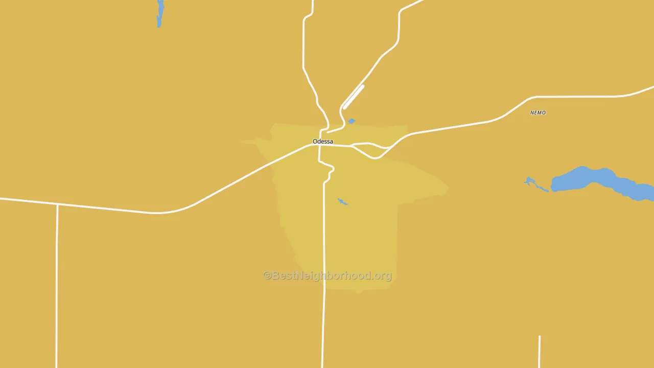 Map of the best neighborhoods in the Odessa area, with better matches in green and worse matches in red