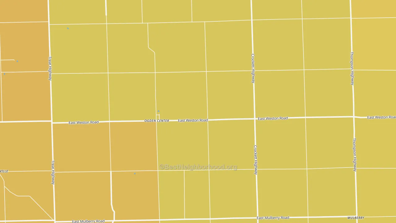 Map of the best neighborhoods in the Ogden Center area, with better matches in green and worse matches in red