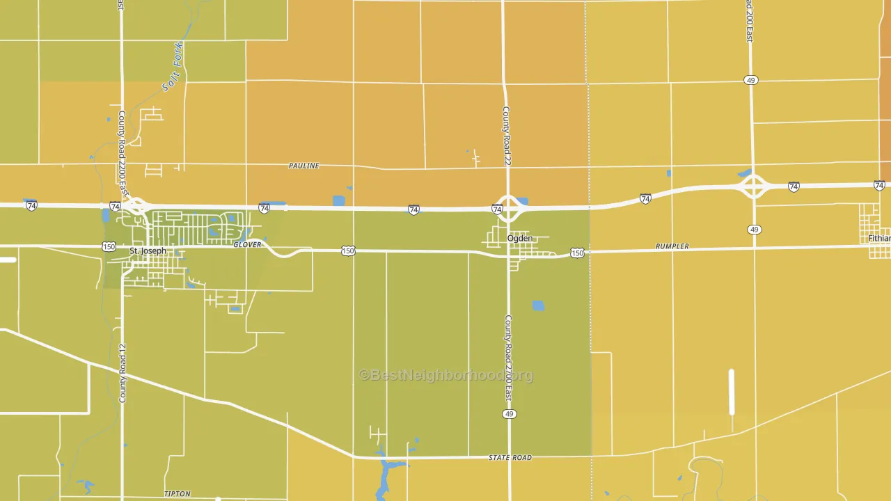 Map of the best neighborhoods in the Ogden area, with better matches in green and worse matches in red