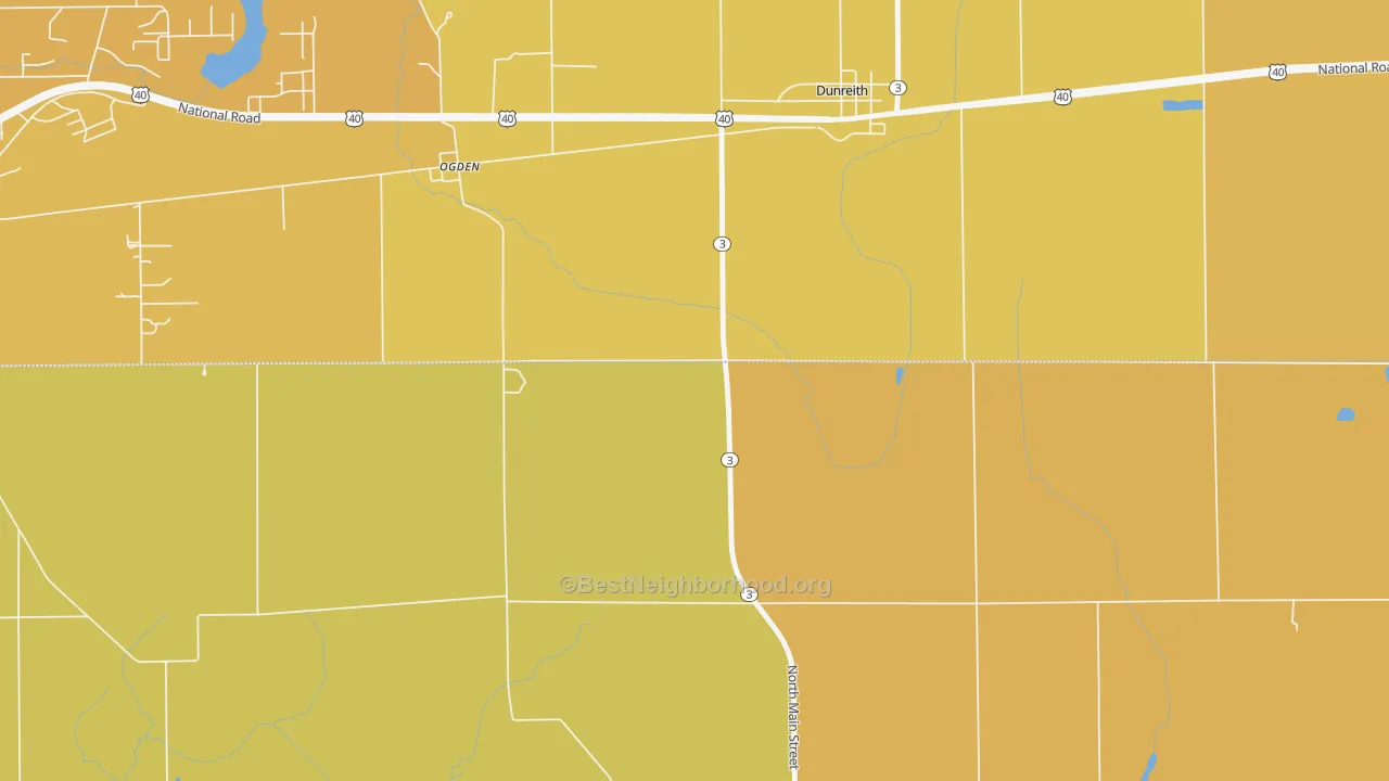 Map of the best neighborhoods in the Ogden area, with better matches in green and worse matches in red