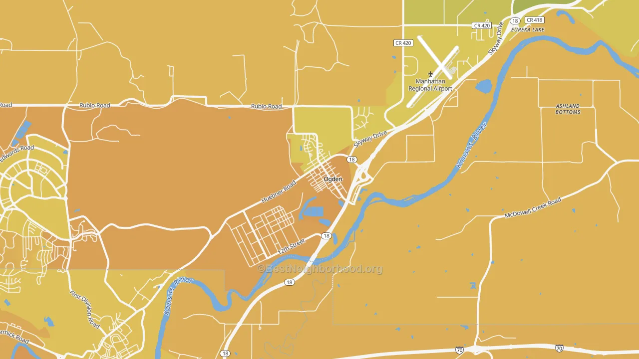 Map of the best neighborhoods in the Ogden area, with better matches in green and worse matches in red