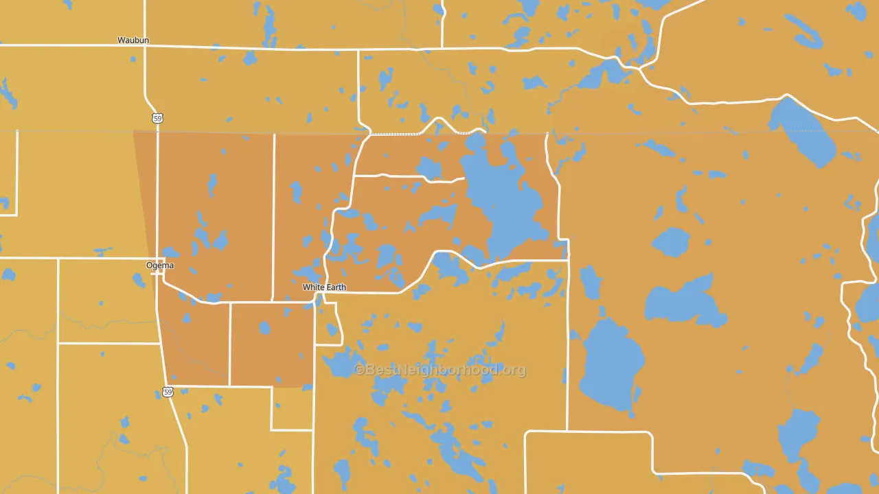 Map of the best neighborhoods in the Ogema area, with better matches in green and worse matches in red
