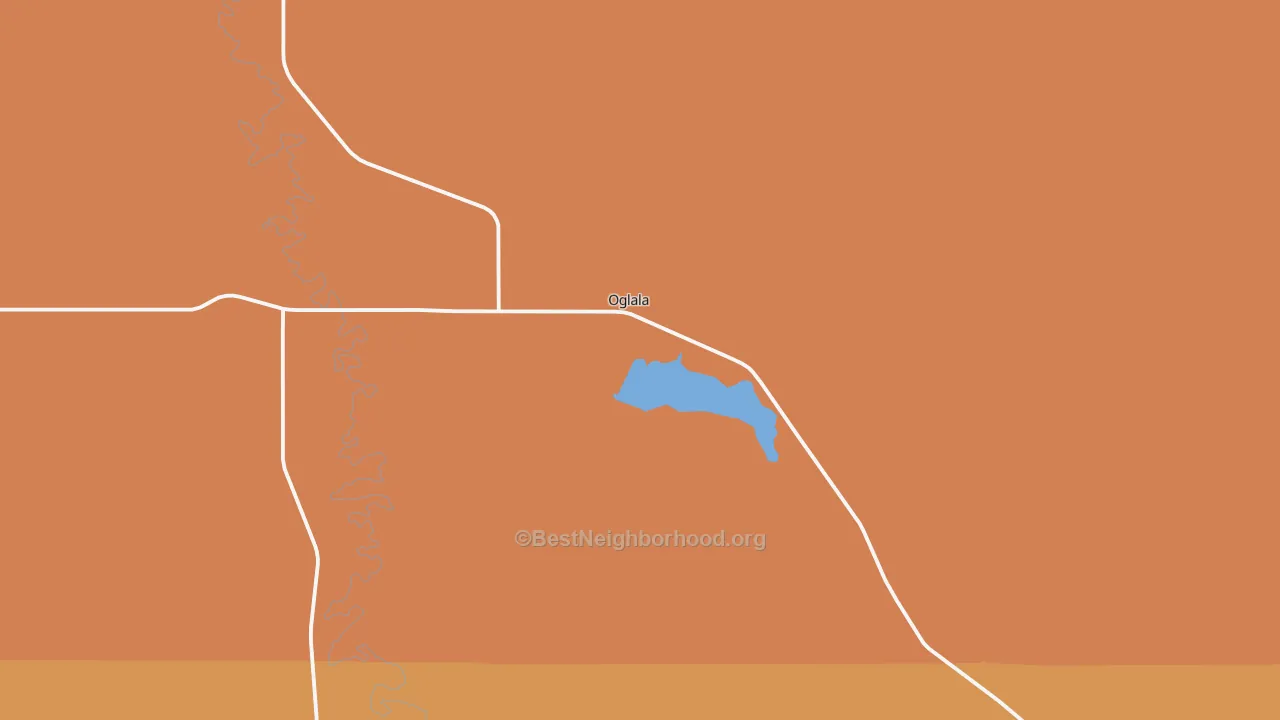 Map of the best neighborhoods in the Oglala area, with better matches in green and worse matches in red
