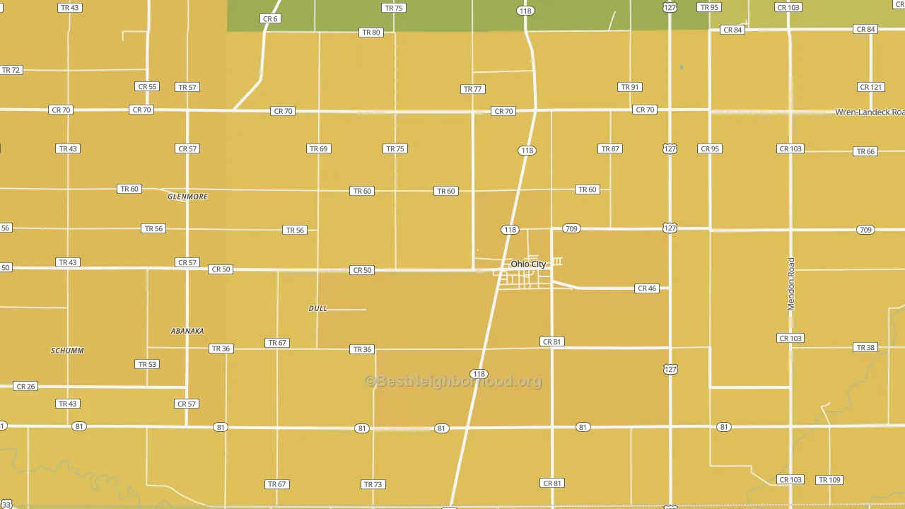 Map of the best neighborhoods in the Ohio City area, with better matches in green and worse matches in red