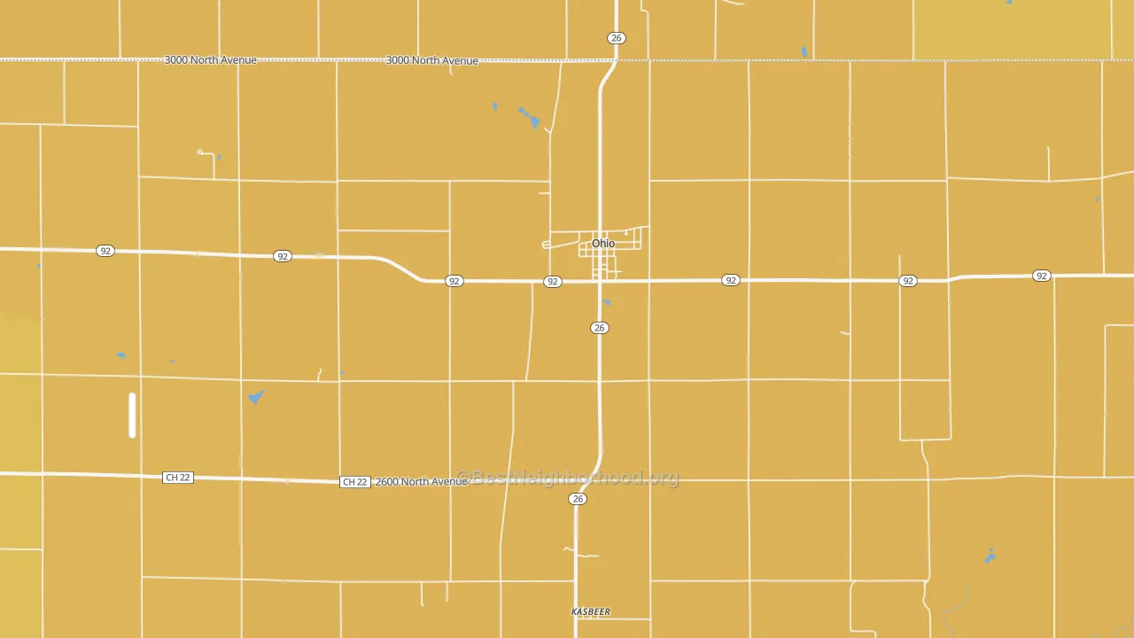 Map of the best neighborhoods in the Ohio area, with better matches in green and worse matches in red