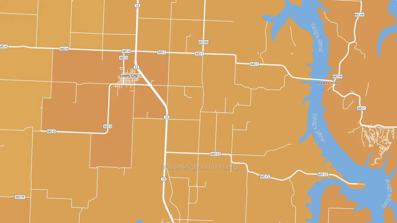 Map of the best neighborhoods in the Ohio area, with better matches in green and worse matches in red