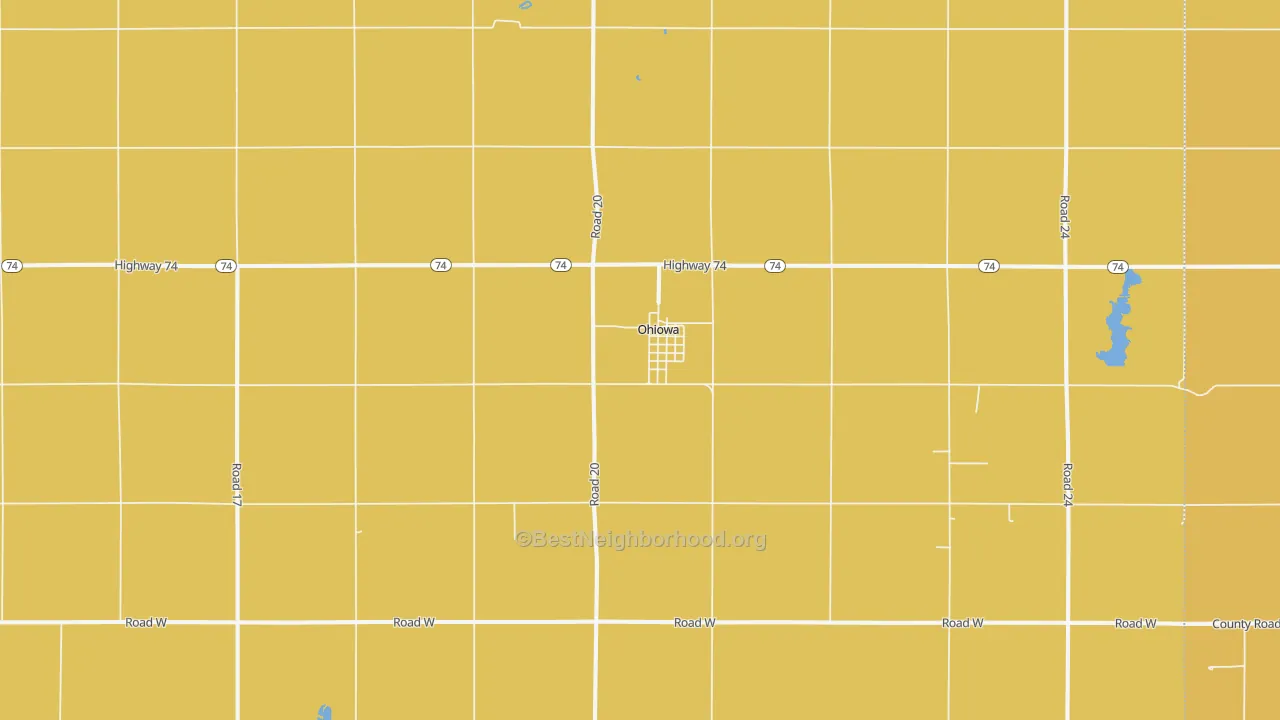 Map of the best neighborhoods in the Ohiowa area, with better matches in green and worse matches in red