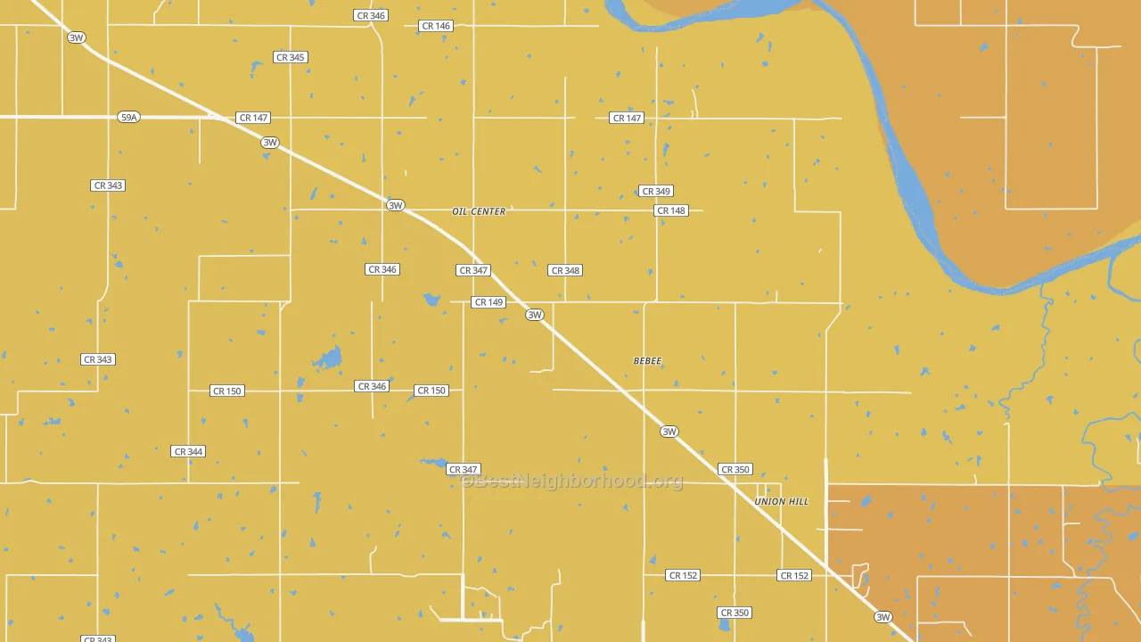 Map of the best neighborhoods in the Oil Center area, with better matches in green and worse matches in red