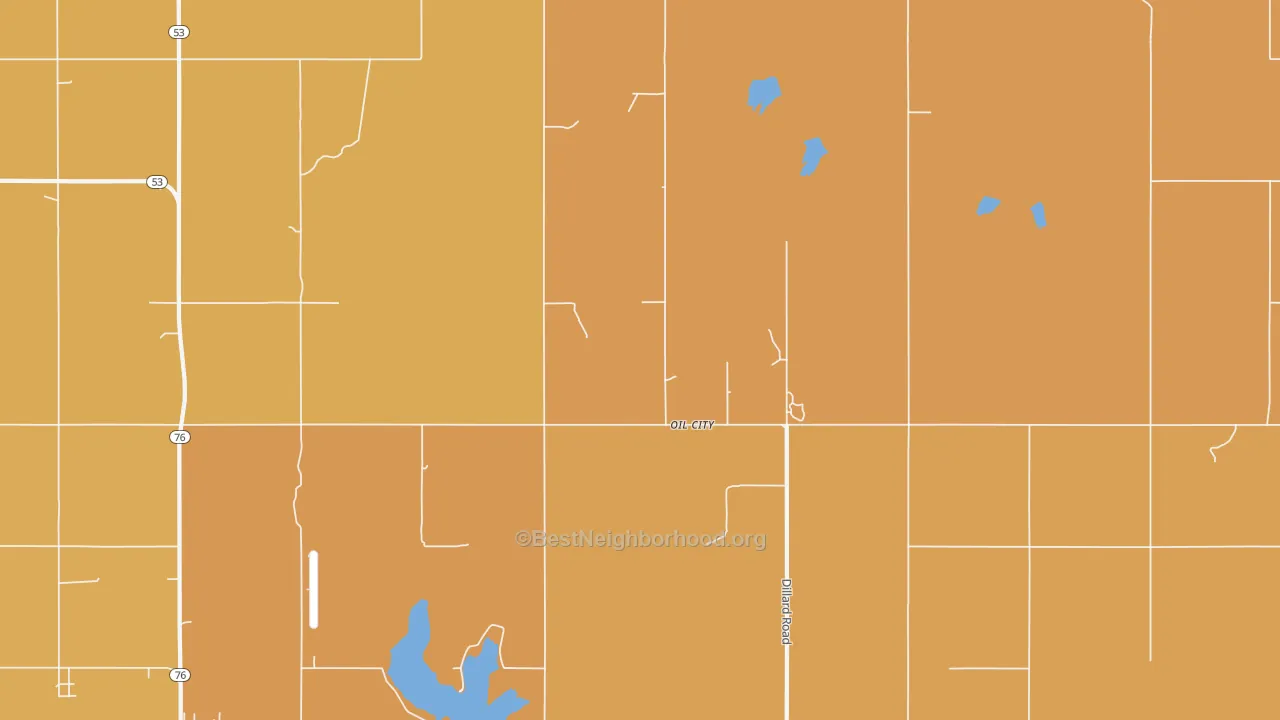 Map of the best neighborhoods in the Oil City area, with better matches in green and worse matches in red