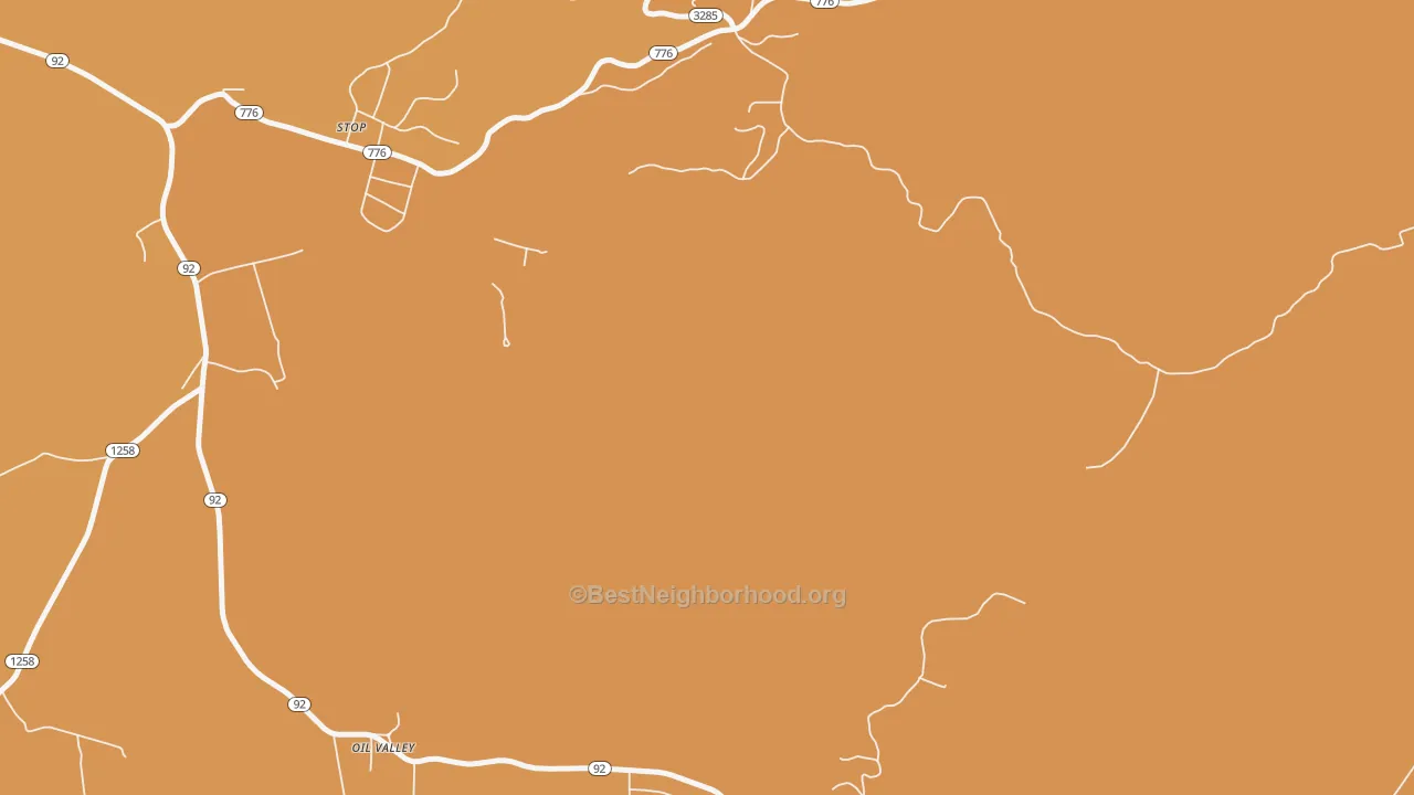 Map of the best neighborhoods in the Oil Valley area, with better matches in green and worse matches in red