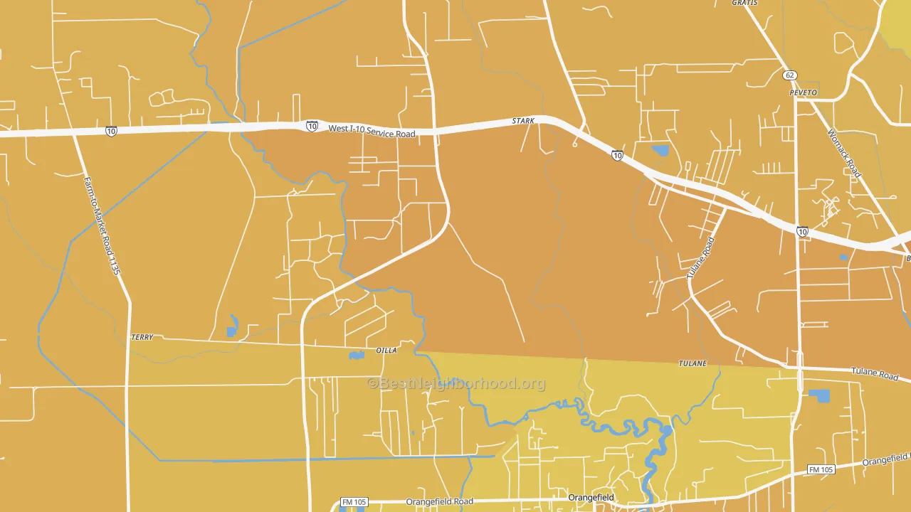 Map of the best neighborhoods in the Oilla area, with better matches in green and worse matches in red