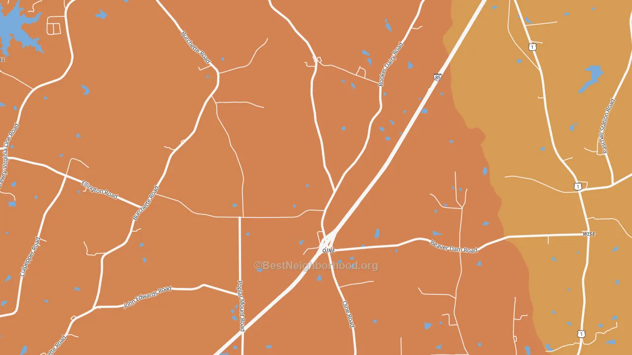Map of the best neighborhoods in the Oine area, with better matches in green and worse matches in red