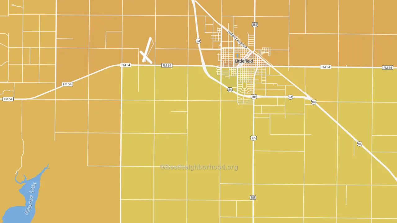 Map of the best neighborhoods in the Oklahoma Flat area, with better matches in green and worse matches in red
