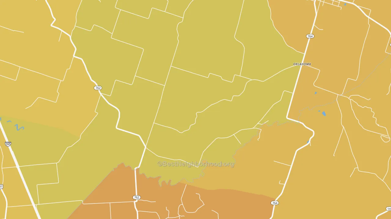 Map of the best neighborhoods in the Oklahoma area, with better matches in green and worse matches in red