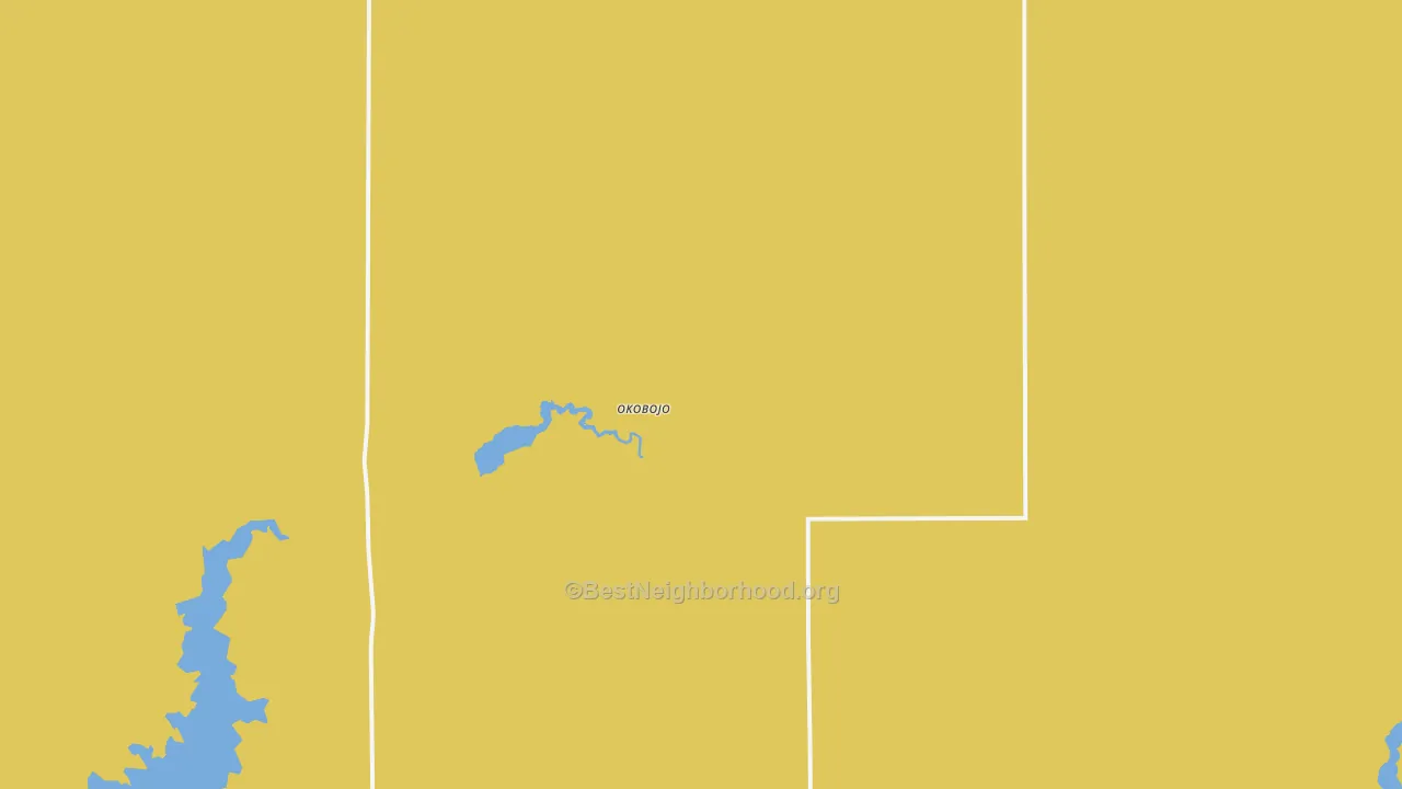 Map of the best neighborhoods in the Okobojo area, with better matches in green and worse matches in red