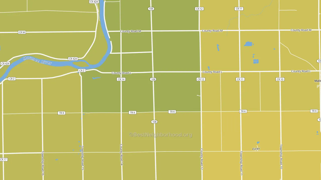 Map of the best neighborhoods in the Okolona area, with better matches in green and worse matches in red