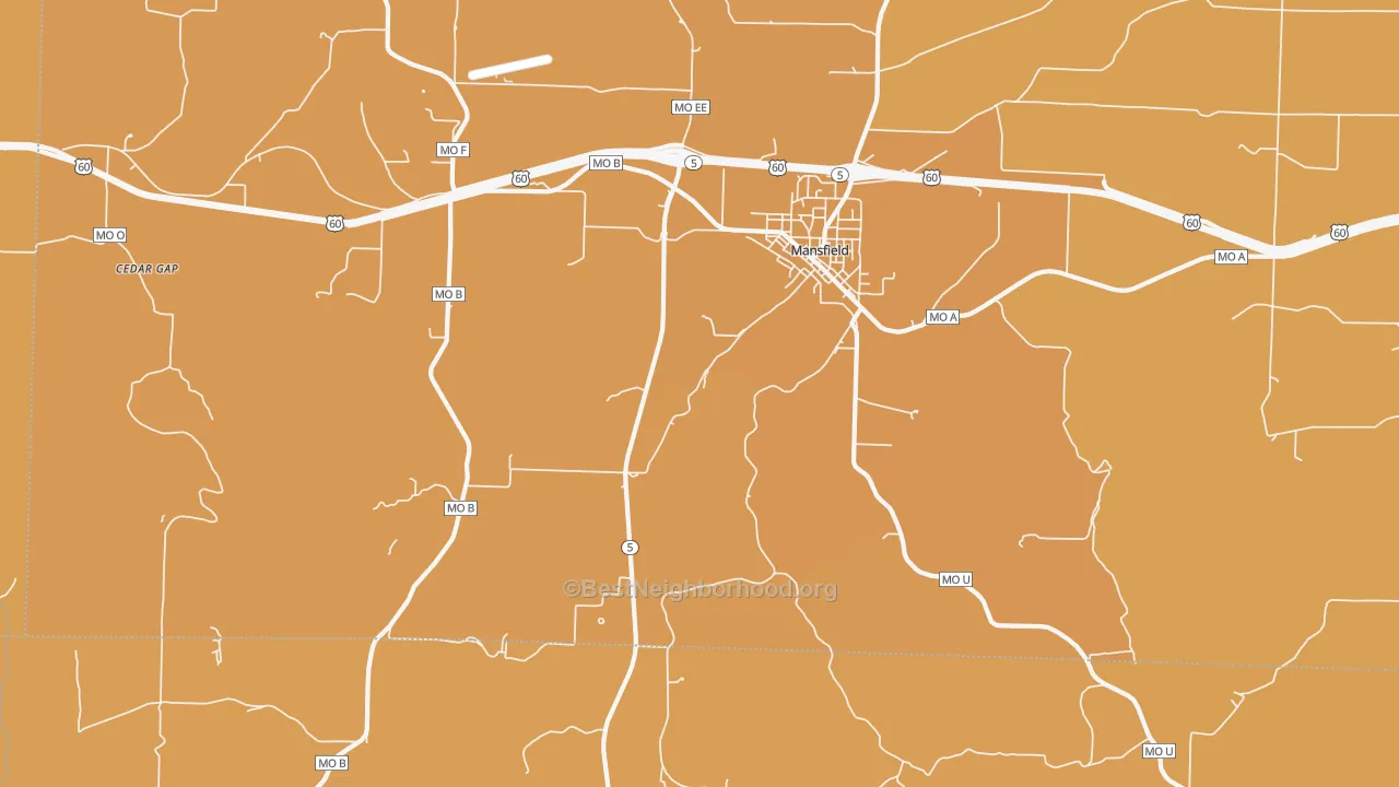 Map of the best neighborhoods in the Olathia area, with better matches in green and worse matches in red