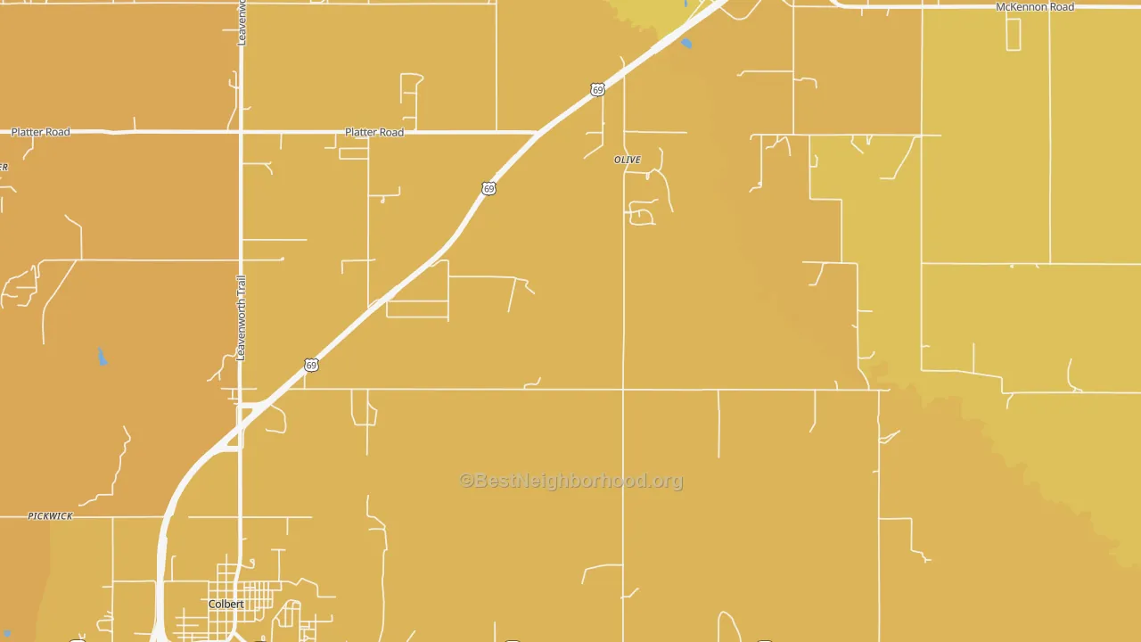 Map of the best neighborhoods in the Old Allison area, with better matches in green and worse matches in red
